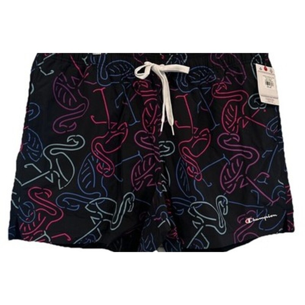 NWT Champion Swim Shorts Men's 2XL Black Neon Flamingo 5" Inseam Boat Beach Pool